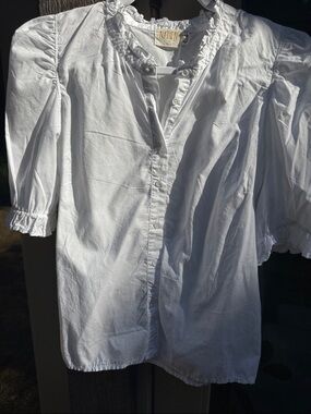 Nation LTD White Ruffle-Neck Button Front Blouse